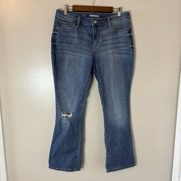 Sonoma Womens Bootcut Jeans Distressed Blue Denim Pants Sz 12 Short - Picture 1 of 7